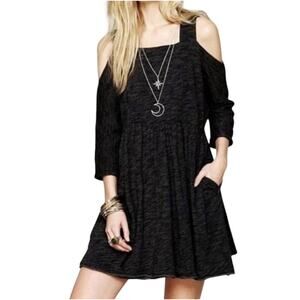 Free People Beach Babydoll Tunic Dress Knit Space Dye Cold Shoulder Charcoal